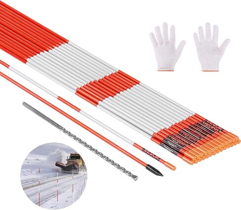 VEVOR Driveway Markers, 200Pcs 48 in Long 1/4 in Dia, Hi-Visibility Driveway Reflectors with 12 in Steel Drill Bits, Reflective Snow Sticks Fiberglass Pole for Parking Lots, Walkways, Snow Plowing in Saudi Arabia