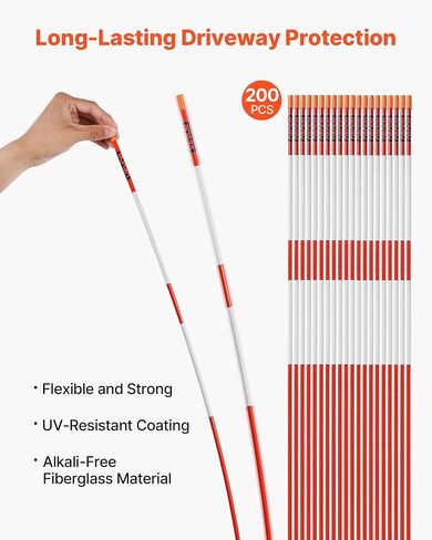 VEVOR Driveway Markers, 200Pcs 48 in Long 1/4 in Dia, Hi-Visibility Driveway Reflectors with 12 in Steel Drill Bits, Reflective Snow Sticks Fiberglass Pole for Parking Lots, Walkways, Snow Plowing in Saudi Arabia
