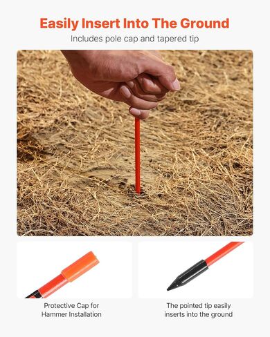 VEVOR Driveway Markers, 200Pcs 48 in Long 1/4 in Dia, Hi-Visibility Driveway Reflectors with 12 in Steel Drill Bits, Reflective Snow Sticks Fiberglass Pole for Parking Lots, Walkways, Snow Plowing in Saudi Arabia