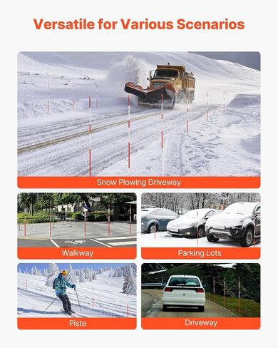 VEVOR Driveway Markers, 200Pcs 48 in Long 1/4 in Dia, Hi-Visibility Driveway Reflectors with 12 in Steel Drill Bits, Reflective Snow Sticks Fiberglass Pole for Parking Lots, Walkways, Snow Plowing in Saudi Arabia