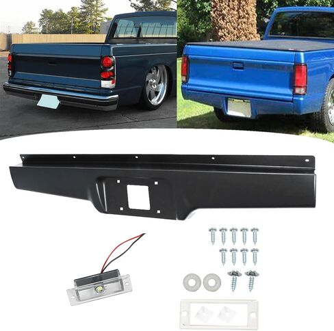 Black Rear Bumper Steel Roll Pan with License Light Screws Replacement for 1982-1993 S10 S15 Sonoma Pickup in Saudi Arabia