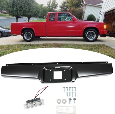 Black Rear Bumper Steel Roll Pan with License Light Screws Replacement for 1982-1993 S10 S15 Sonoma Pickup in Saudi Arabia