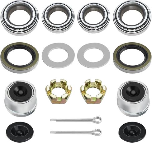 2 Sets L68149 L44649 Trailer Axle Bearings Kit with 171255TB Grease Seals,1.98'' Trailer Dust Caps, Cotter Pins, Axle Nuts & Washers, Fits for 1-3/8'' to 1-1/16'' 3500 Lbs Trailer Axle #84 Spindle in Kuwait
