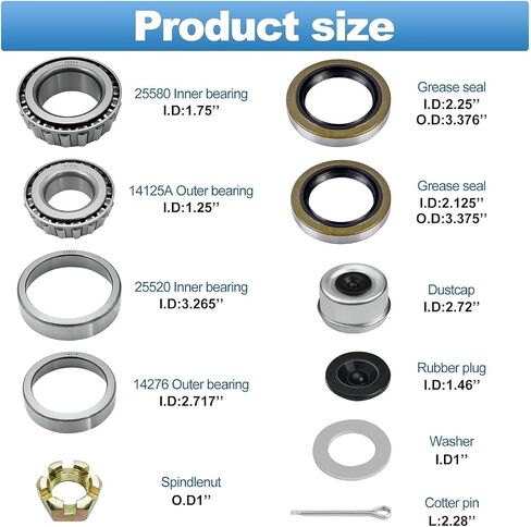 2 Sets L68149 L44649 Trailer Axle Bearings Kit with 171255TB Grease Seals,1.98'' Trailer Dust Caps, Cotter Pins, Axle Nuts & Washers, Fits for 1-3/8'' to 1-1/16'' 3500 Lbs Trailer Axle #84 Spindle in Kuwait