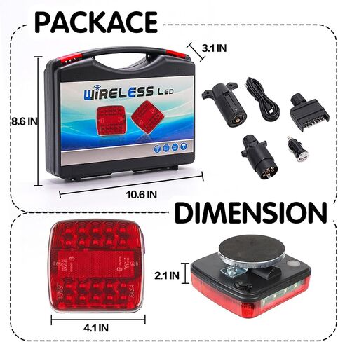 Wireless Trailer Lights Magnetic, 12v, IP76 Waterproof, Magnetic Wireless Tail Lights Kit for Trailer, Easy to Install, Led Rear for Truck, Flatbed, Camion, Semi, Rv (1) in Saudi Arabia