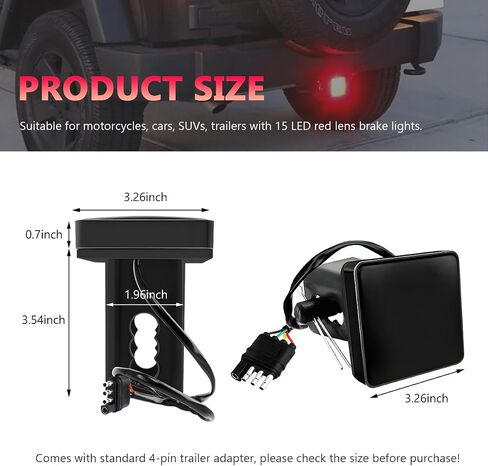 15 LED Brake Light Trailer Hitch Cover, Smoked Lens Square Brake Tail Light w/Trailer Adapter Pin, 12V Super Bright LED Towing Hitch Lighting Accessories Fit 2" Receiver (Black) in Saudi Arabia