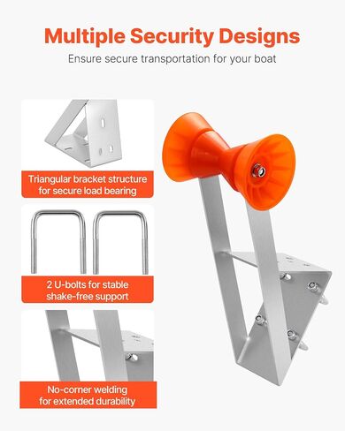 VEVOR Boat Trailer Winch Stand, 2 to 3-inch Winch Posts, Boat Trailer Winch Seat with TPU Orange Roller & U-Bolts, Suitable for Jet Ski, Sailboat, Fishing Boat, Speedboat (Galvanized), Silver in Saudi Arabia