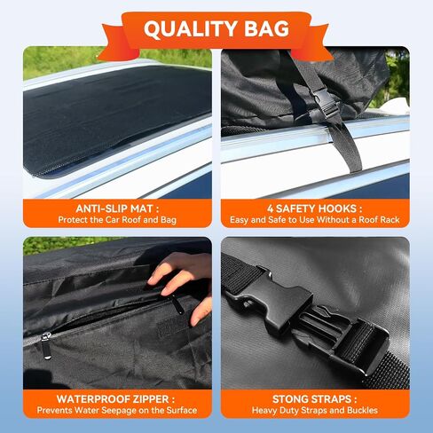 Car Roof Bag Rooftop Cargo Carrier Bag Waterproof 15 Cubic feet,Roof Rack for car Includes Anti-Slip Mat, 4 Door Hooks, Waterproof Zipper Buckle for All Cars with/Without Rack in Saudi Arabia