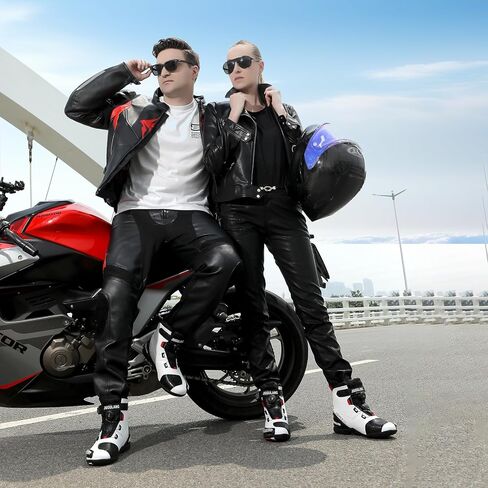 أحذية الدراجات النارية Teokj للرجال والنساء ، أحذية ركوب الشوارع المعززة مع نظام إغلاق Moz ، دعم الكاحل ، نعل الانزلاق in Kuwait