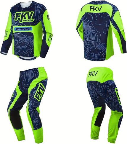 مجموعة FKV Motocross Jersey and Pants ، بدلة سباقات الدراجات النارية الخضراء طويلة الأكمام ، وزيرة دراجة MX. in Kuwait