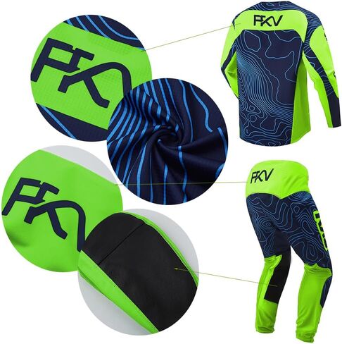 مجموعة FKV Motocross Jersey and Pants ، بدلة سباقات الدراجات النارية الخضراء طويلة الأكمام ، وزيرة دراجة MX. in Kuwait