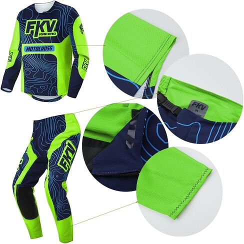 مجموعة FKV Motocross Jersey and Pants ، بدلة سباقات الدراجات النارية الخضراء طويلة الأكمام ، وزيرة دراجة MX. in Kuwait