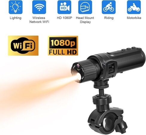 Gugxiom 4K WiFi Motorcycle Helmet Camera, Motorcycle Dash Cam with 140 Wide Angle, Rechargeable LED Headlight, with Mounting Bracket Accessories (Black) in Saudi Arabia