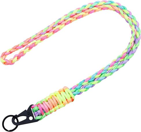 Heavy Duty Neck Lanyard Keychain for Men Women Outdoor Survival, Black Parachute Rope Necklace Keychains with HK Clip Key Ring for ID Card Badge Holder, Camera, Wallet and Keys in Saudi Arabia