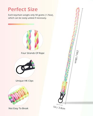 Heavy Duty Neck Lanyard Keychain for Men Women Outdoor Survival, Black Parachute Rope Necklace Keychains with HK Clip Key Ring for ID Card Badge Holder, Camera, Wallet and Keys in Saudi Arabia