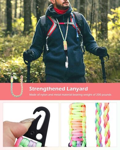 Heavy Duty Neck Lanyard Keychain for Men Women Outdoor Survival, Black Parachute Rope Necklace Keychains with HK Clip Key Ring for ID Card Badge Holder, Camera, Wallet and Keys in Saudi Arabia