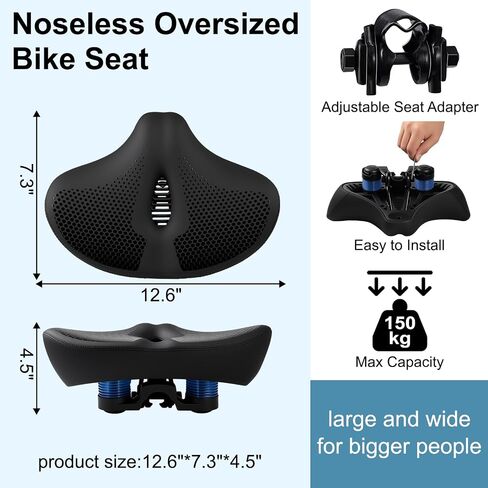 Upgrade Oversize Bike Seat for Men Women, Extra Wide Noseless Bicycle Seat Cushion, Waterproof Comfort Memory Foam Bike Saddle Fit for Peloton Bikes, Exercise Bike, EBikes, City Bike in Saudi Arabia