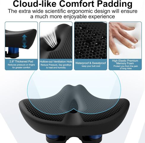 Upgrade Oversize Bike Seat for Men Women, Extra Wide Noseless Bicycle Seat Cushion, Waterproof Comfort Memory Foam Bike Saddle Fit for Peloton Bikes, Exercise Bike, EBikes, City Bike in Saudi Arabia