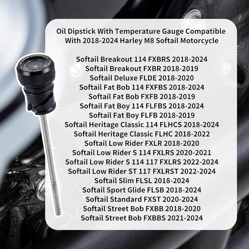 Black Harley M8 Softail Oil Distick مع مقياس درجة الحرارة ، وزيت محرك الدراجات النارية ، يناسب Dipstick 2018+ Harley Softail Fat Bob ، Fat Boy ، Ride Rider ، Low Rider S/St ، Street Bob in Kuwait