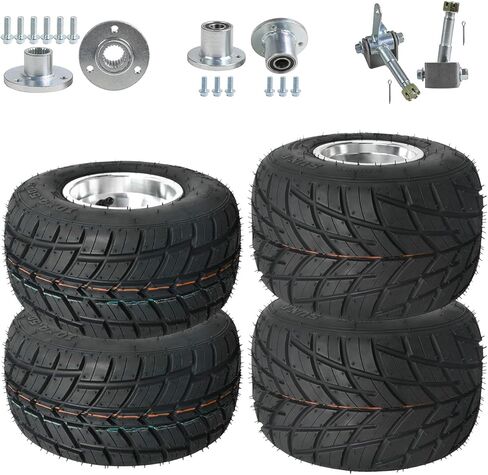 Front 10x4.50-5 Tubeless Rain Tires & Rear 11x7.10-5 Go Kart Tire Rim with 3 Holes Aluminum Wheel Rim Hub Steering Spindle for Racing Kart Quad Racing Drift Cars Mini Bikes in Kuwait
