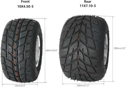 Front 10x4.50-5 Tubeless Rain Tires & Rear 11x7.10-5 Go Kart Tire Rim with 3 Holes Aluminum Wheel Rim Hub Steering Spindle for Racing Kart Quad Racing Drift Cars Mini Bikes in Kuwait