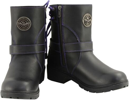 Milwaukee Leather MBL9317 Women's Black Leather Harness Zip -Up -up -up -upticle Rider Boots w/Purple Back Back Laces - 8 in Saudi Arabia