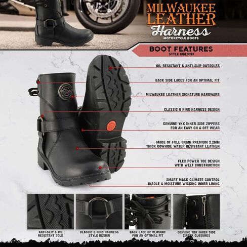 Milwaukee Leather MBL9317 Women's Black Leather Harness Zip -Up -up -up -upticle Rider Boots w/Purple Back Back Laces - 8 in Saudi Arabia