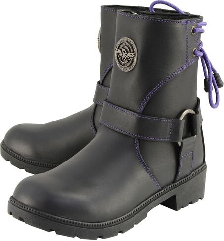 Milwaukee Leather MBL9317 Women's Black Leather Harness Zip -Up -up -up -upticle Rider Boots w/Purple Back Back Laces - 8 in Saudi Arabia