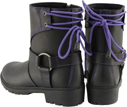 Milwaukee Leather MBL9317 Women's Black Leather Harness Zip -Up -up -up -upticle Rider Boots w/Purple Back Back Laces - 8 in Saudi Arabia