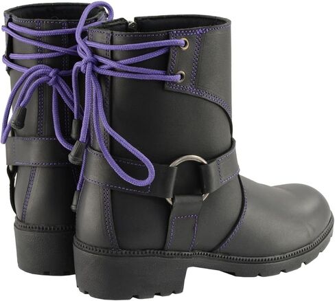 Milwaukee Leather MBL9317 Women's Black Leather Harness Zip -Up -up -up -upticle Rider Boots w/Purple Back Back Laces - 8 in Saudi Arabia