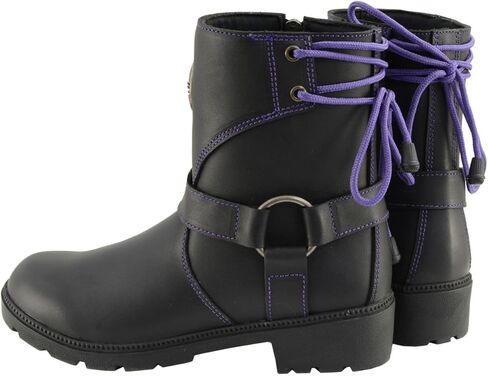 Milwaukee Leather MBL9317 Women's Black Leather Harness Zip -Up -up -up -upticle Rider Boots w/Purple Back Back Laces - 8 in Saudi Arabia