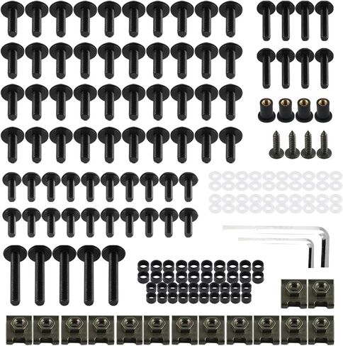 177PCS Motorcycle Fairing Bolt Kit, M5 M6 Stainless Steel Windscreen Screws, Motorcycle Windshields Fasteners Clips, Universal Fairing Bolts Nut Clips Kit for Most Motorcycles in Saudi Arabia