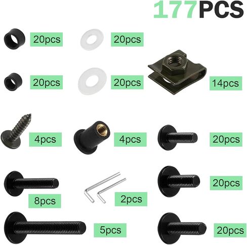 177PCS Motorcycle Fairing Bolt Kit, M5 M6 Stainless Steel Windscreen Screws, Motorcycle Windshields Fasteners Clips, Universal Fairing Bolts Nut Clips Kit for Most Motorcycles in Saudi Arabia