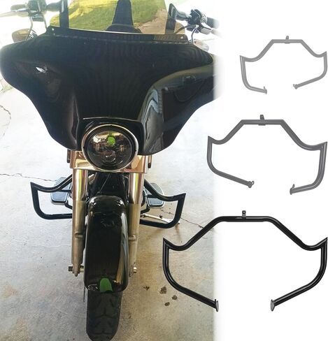 1.25" Front Engine Guard/Crash Bar for Harley Touring 2009–2023 – Road Glide (Bracket Required), Street Glide, Road King, Electra/Ultra (FLTR/FLHX/FLHR/FLHT) Black High-Profile Pointed Highway Bar in Kuwait