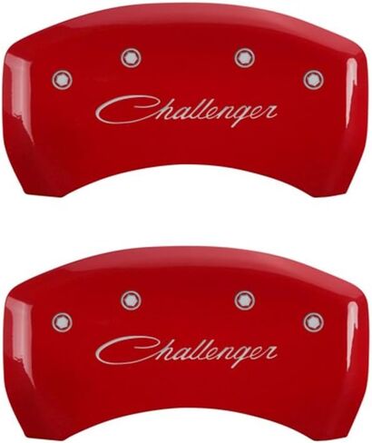 MGP Caliper Covers 12162SCLSRD Cursive & Challenger Red Caliper Covers - Engraved Front & Rear44; Set of 4 in Saudi Arabia