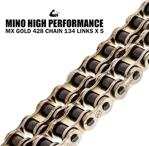 Mino 428 سلسلة الدراجات النارية 134 رابط ، سلسلة محرك شاق للدراجات الترابية ، موتوكروس ، ATVS & Quads ، سلسلة سباق عالية الأداء غير حلقة مع رابط التوصيل (الذهب) in Kuwait