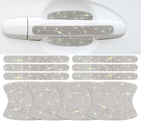 10 قطع من Gengki لمقبض باب السيارة وملصقات أحجار الراين اللامعة ومقبض باب السيارة العالمي وغطاء حماية للخدش مع شرائط عاكسة للسلامة in Kuwait