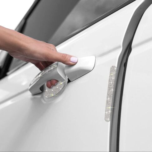 10 قطع من Gengki لمقبض باب السيارة وملصقات أحجار الراين اللامعة ومقبض باب السيارة العالمي وغطاء حماية للخدش مع شرائط عاكسة للسلامة in Kuwait