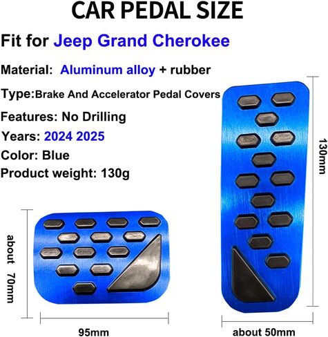 Car Pedal Cover New for Jeep Grand Cherokee 2024 2025 Aluminum Alloy No Drilling Aluminum Brake and Accelerator Pedal Covers 2PCS (Blue) in Kuwait