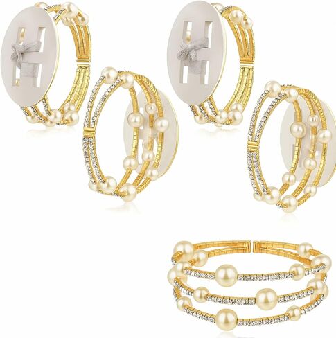 4 Pieces Corsage Bracelet Wrist Bands Bride Pearl Rhinestone Bracelet Elastic Wrist Corsage Bracelet DIY Wedding Wristband Faux Pearl Adjustable Wristband Corsage Accessory for Bridal Party Prom in Saudi Arabia