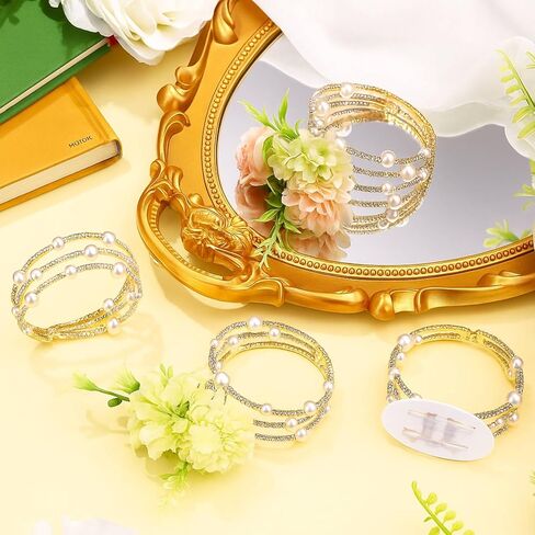 4 Pieces Corsage Bracelet Wrist Bands Bride Pearl Rhinestone Bracelet Elastic Wrist Corsage Bracelet DIY Wedding Wristband Faux Pearl Adjustable Wristband Corsage Accessory for Bridal Party Prom in Saudi Arabia