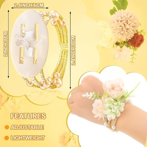 4 Pieces Corsage Bracelet Wrist Bands Bride Pearl Rhinestone Bracelet Elastic Wrist Corsage Bracelet DIY Wedding Wristband Faux Pearl Adjustable Wristband Corsage Accessory for Bridal Party Prom in Saudi Arabia