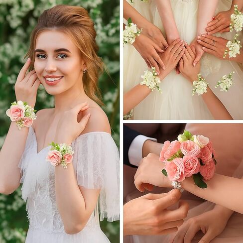 4 Pieces Corsage Bracelet Wrist Bands Bride Pearl Rhinestone Bracelet Elastic Wrist Corsage Bracelet DIY Wedding Wristband Faux Pearl Adjustable Wristband Corsage Accessory for Bridal Party Prom in Saudi Arabia