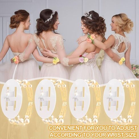 4 Pieces Corsage Bracelet Wrist Bands Bride Pearl Rhinestone Bracelet Elastic Wrist Corsage Bracelet DIY Wedding Wristband Faux Pearl Adjustable Wristband Corsage Accessory for Bridal Party Prom in Saudi Arabia