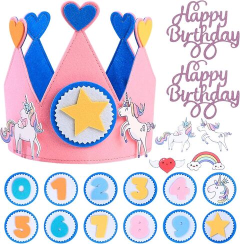 HexinYigjly Children's birthday crowns, changeable numbers 0-9, 3D stickers, fabric crown gifts for boys and girls, party decorations - yellow in Kuwait