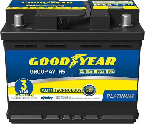 Goodyear 47-H5-AGM BCI Group Size 47 12V 60 AH ، 100RC ، 680 CCA Platinum Series Reconsable Agm Syncy in Saudi Arabia