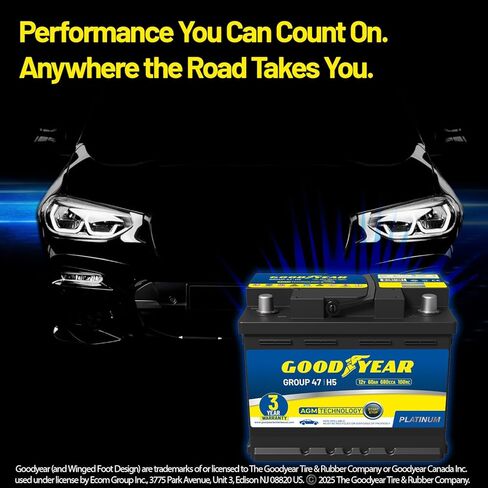 Goodyear 47-H5-AGM BCI Group Size 47 12V 60 AH ، 100RC ، 680 CCA Platinum Series Reconsable Agm Syncy in Saudi Arabia