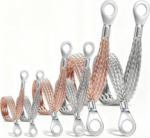 6PCS Ground Strap Automotive, 6/10/12 Inch Universal Automotive Ground Strap Braided Copper & Engine Ground Strap, 6'',10'',12'' Woven Grounding Strap with 0.5" Rings Terminal for Most Cars in Kuwait