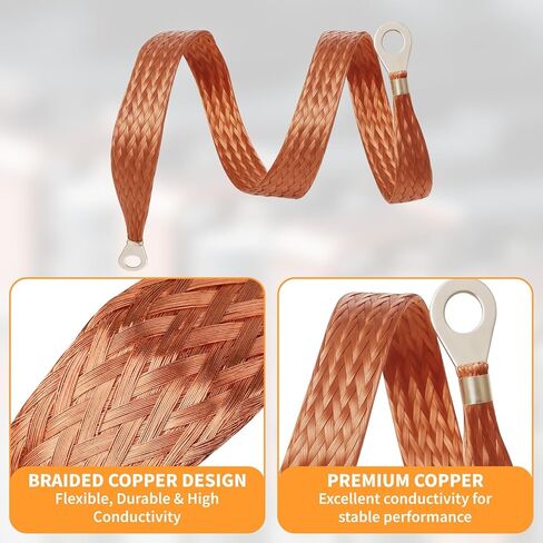 6PCS Ground Strap Automotive, 6/10/12 Inch Universal Automotive Ground Strap Braided Copper & Engine Ground Strap, 6'',10'',12'' Woven Grounding Strap with 0.5" Rings Terminal for Most Cars in Kuwait