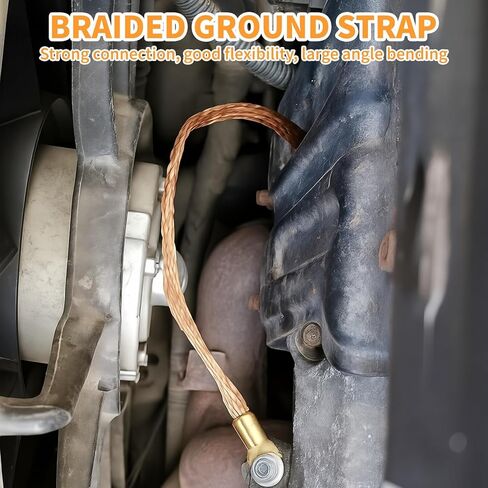 6PCS Ground Strap Automotive, 6/10/12 Inch Universal Automotive Ground Strap Braided Copper & Engine Ground Strap, 6'',10'',12'' Woven Grounding Strap with 0.5" Rings Terminal for Most Cars in Kuwait